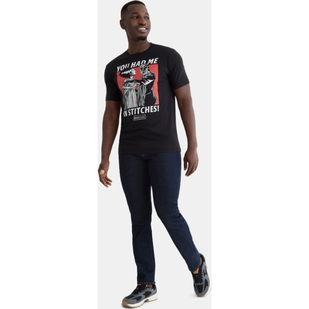 Universal Monsters Graphic Tee You Had Me‎ In Stitches Black T-Shirt XS NWT